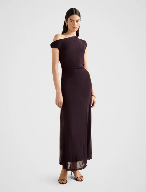 Forever New  VIOLET Ruched Asymmetric Neck Maxi Dress for Women | Best Price UAE
